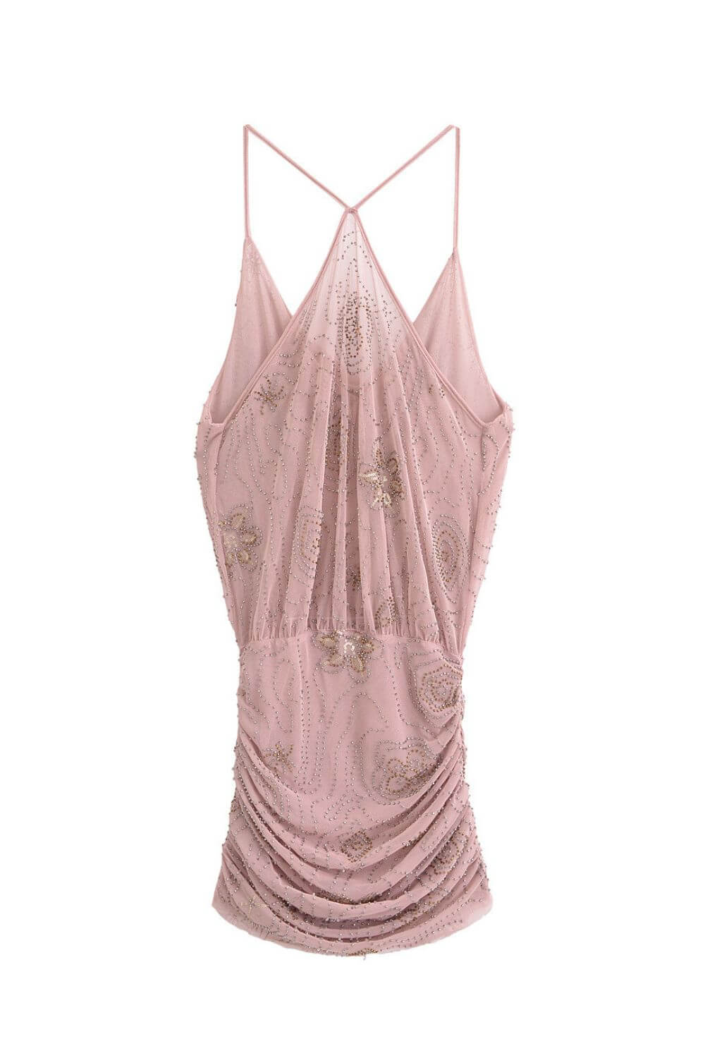 Rose | Vestido Mini em Renda Rosê com Cowl Neck e Bordado Sutil