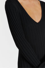 Marta | Vestido Longo em Tricô com Decote em V e Manga Longa