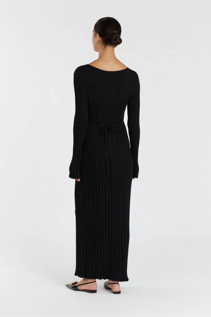 Marta | Vestido Longo em Tricô com Decote em V e Manga Longa